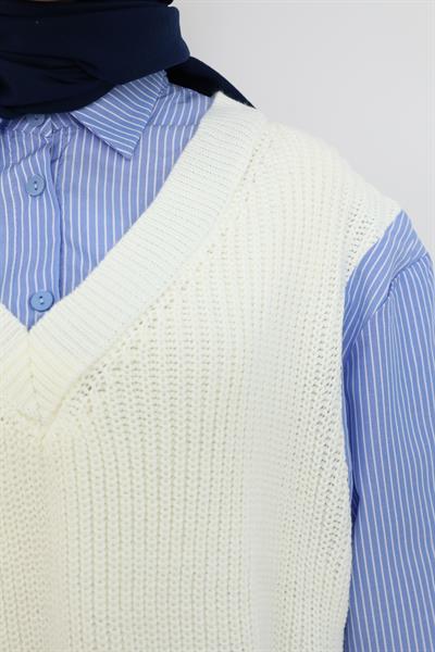 Gömlek Detaylı Süveter - Beyaz