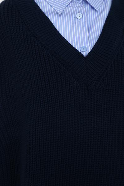 Gömlek Detaylı Süveter - Lacivert