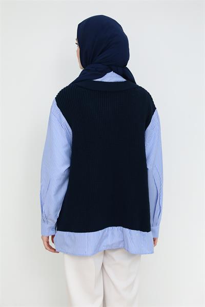 Gömlek Detaylı Süveter - Lacivert