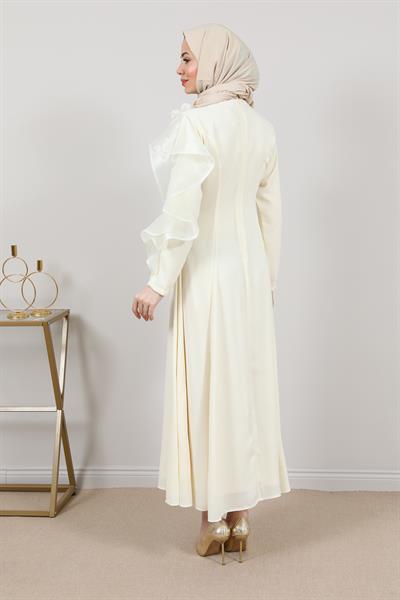 Gül Aksesuarlı Abiye - Krem