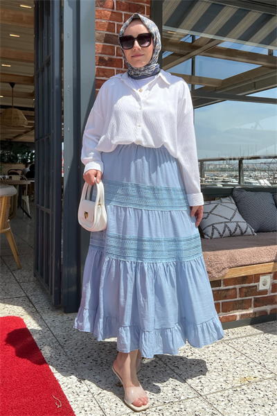 Güpür Detay Etek - MAVİ