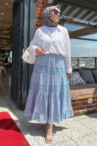 Güpür Detay Etek - MAVİ