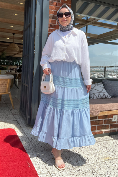 Güpür Detay Etek - MAVİ