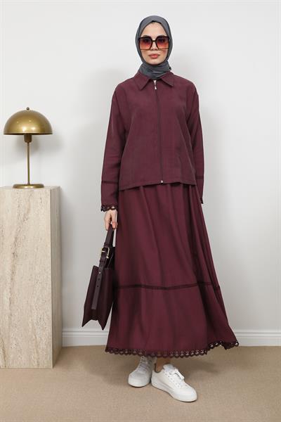 Güpür Detay Takım - Mor