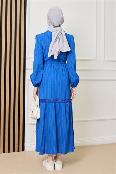 Güpür Geçişli Elbise - MAVİ