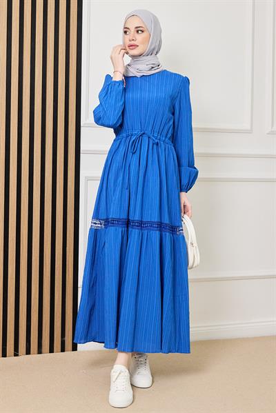 Güpür Geçişli Elbise - MAVİ