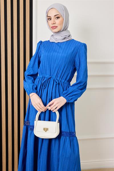 Güpür Geçişli Elbise - MAVİ