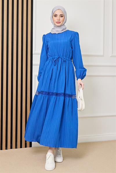 Güpür Geçişli Elbise - MAVİ