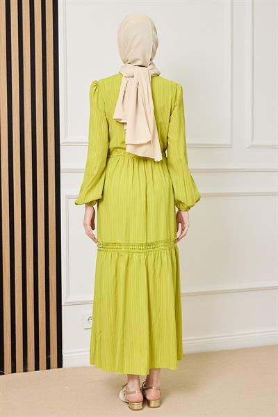 Güpür Geçişli Elbise - YEŞİL