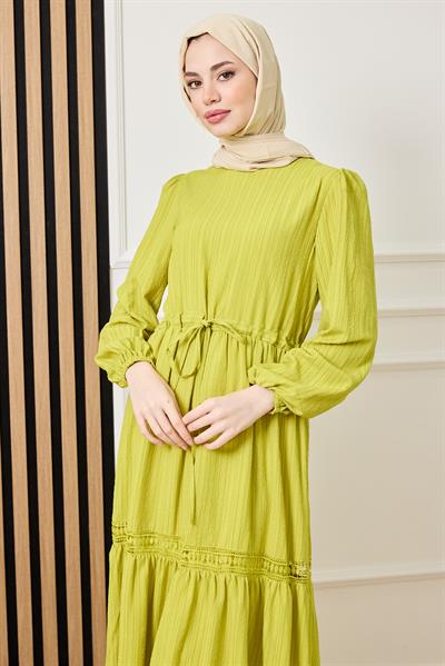 Güpür Geçişli Elbise - YEŞİL