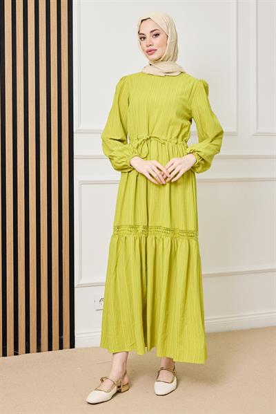 Güpür Geçişli Elbise - YEŞİL