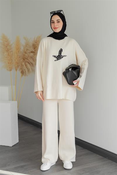 İkili Triko Takım - Krem