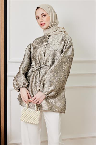 İnci Düğmeli Tasarım Ceket - GRİ