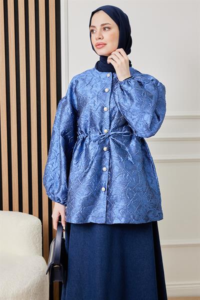 İnci Düğmeli Tasarım Ceket - MAVİ