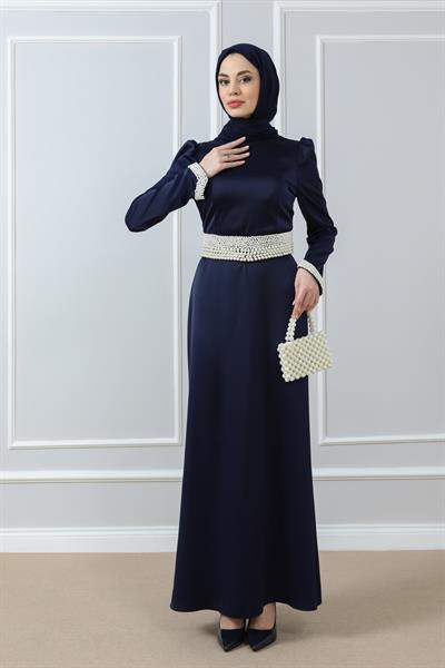 İnci Tasarımlı Abiye - Lacivert