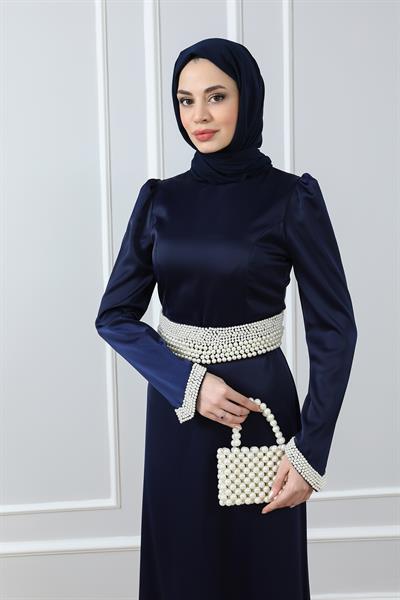 İnci Tasarımlı Abiye - Lacivert