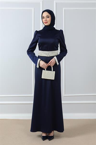 İnci Tasarımlı Abiye - Lacivert