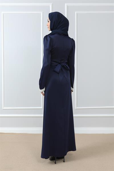 İnci Tasarımlı Abiye - Lacivert