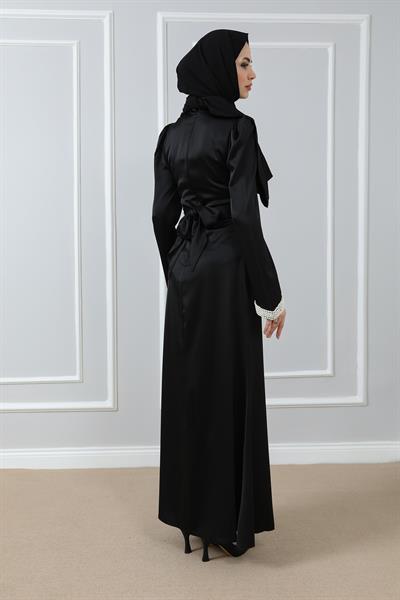 İnci Tasarımlı Abiye - Siyah