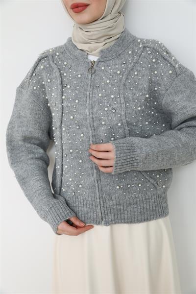 İncili Premium Hırka - Gri