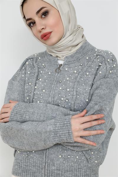 İncili Premium Hırka - Gri