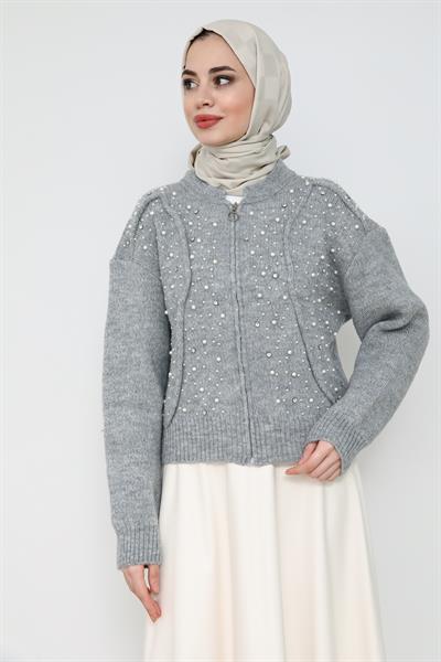 İncili Premium Hırka - Gri