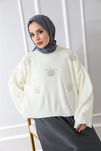 İncili Triko - Beyaz