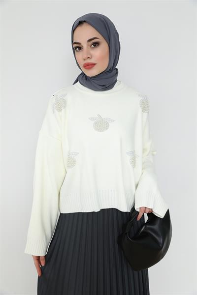 İncili Triko - Beyaz