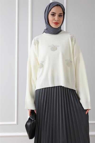 İncili Triko - Beyaz