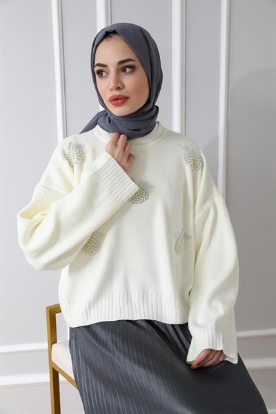 İncili Triko - Beyaz