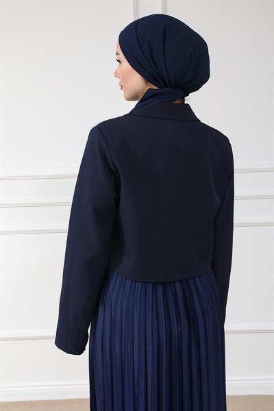 Işıltılı Crop Ceket - LACİVERT