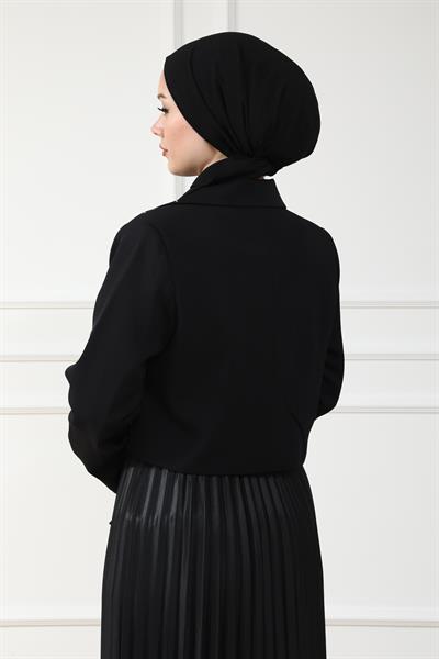 Işıltılı Crop Ceket - SİYAH