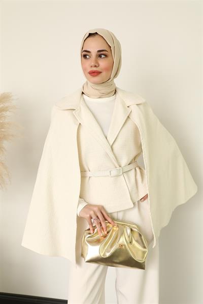Işıltılı Pelerin Ceket - Krem