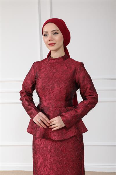 Kabartmalı Abiye - BORDO