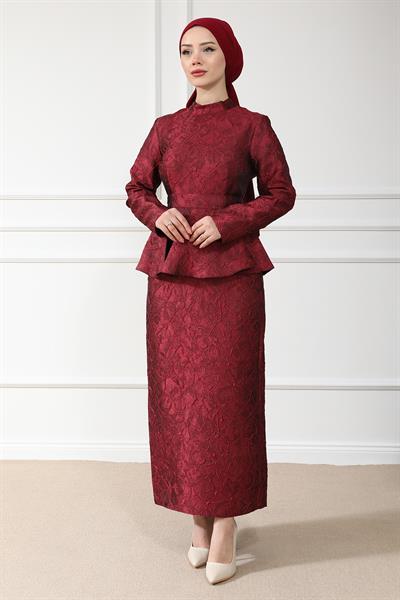 Kabartmalı Abiye - BORDO