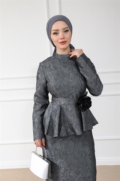 Kabartmalı Abiye - Gri