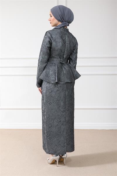 Kabartmalı Abiye - Gri