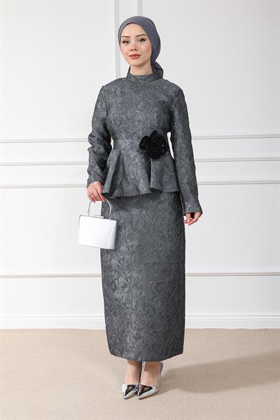 Kabartmalı Abiye - Gri