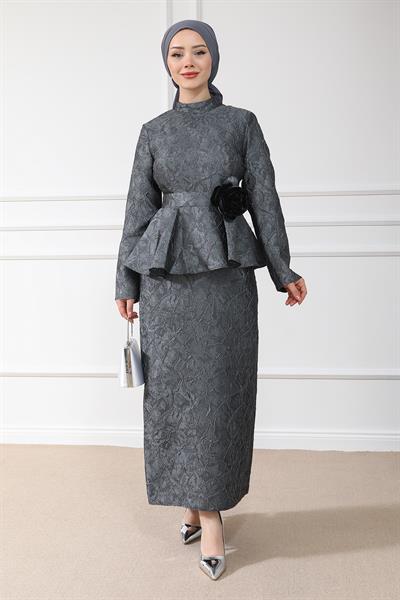 Kabartmalı Abiye - Gri