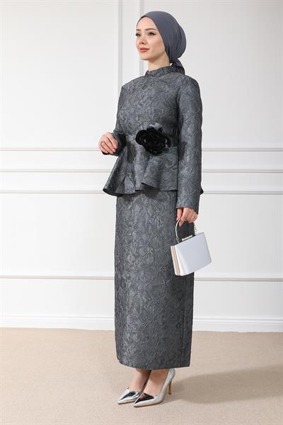 Kabartmalı Abiye - Gri