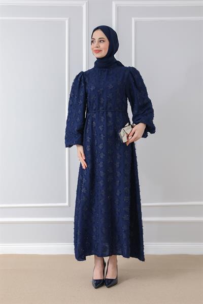 Kabartmalı Abiye - Lacivert