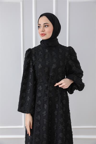 Kabartmalı Abiye - Siyah
