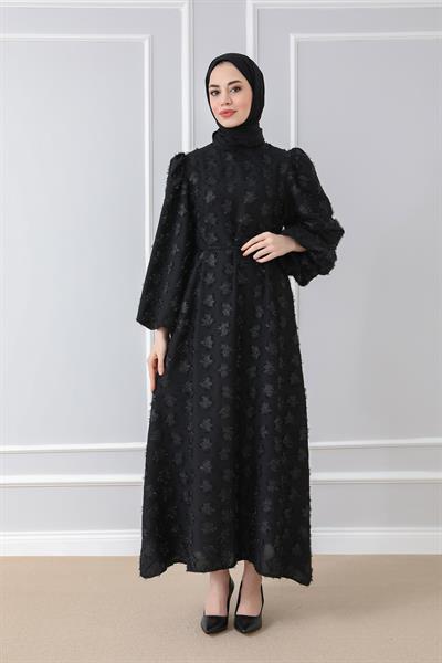Kabartmalı Abiye - Siyah