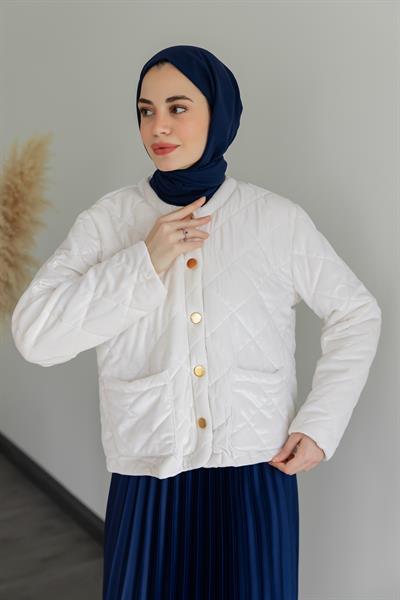 Kadife Kapitone Mont - Krem