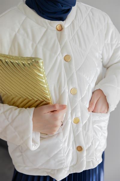 Kadife Kapitone Mont - Krem