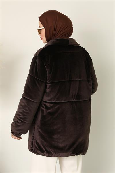 Kadife Kürk Detaylı Mont - Kahverengi