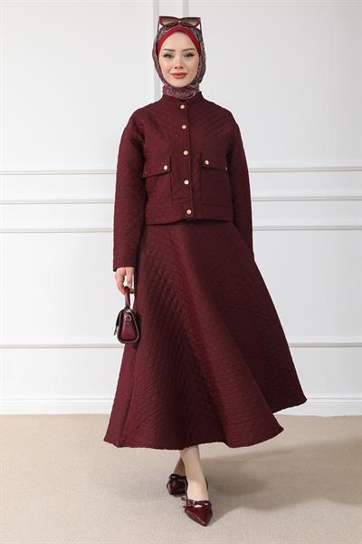 Kapitone Etekli Takım - Bordo