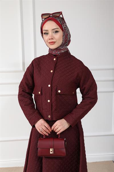 Kapitone Etekli Takım - Bordo