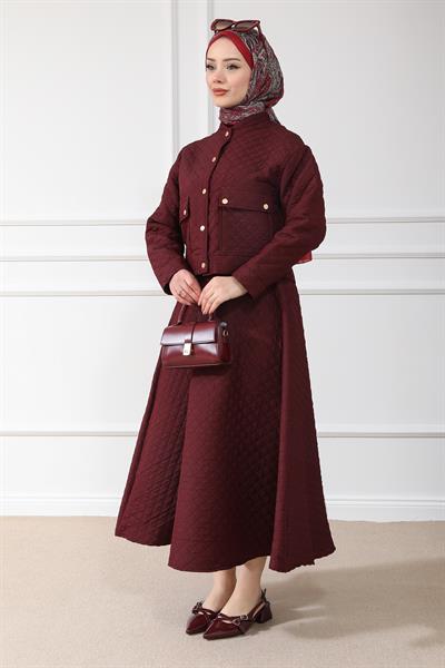 Kapitone Etekli Takım - Bordo