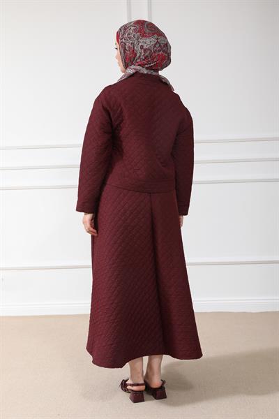 Kapitone Etekli Takım - Bordo